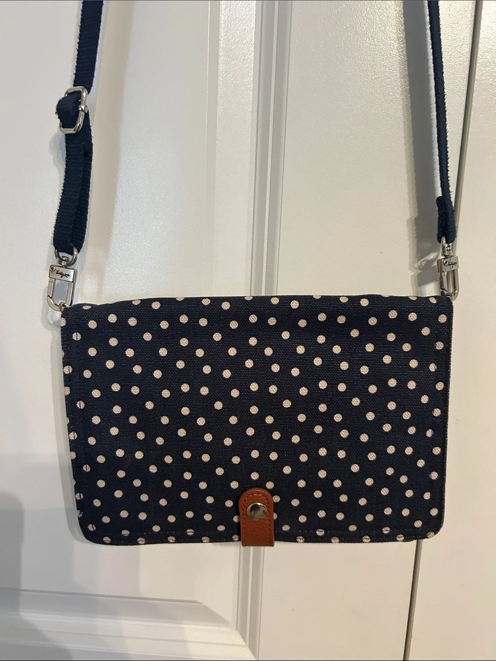 thirty-one Navy and White Polka Dot Crossbody with Adjustable Strap